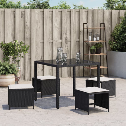 Patio Stools with Cushions 4 pcs Black 15.7"x15.7"x13.8" Poly Rattan