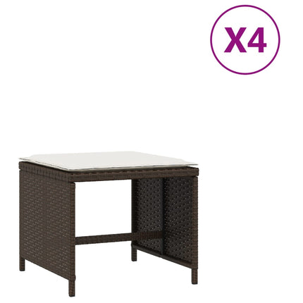 Patio Stools with Cushions 4 pcs Brown 15.7"x15.7"x13.8" Poly Rattan