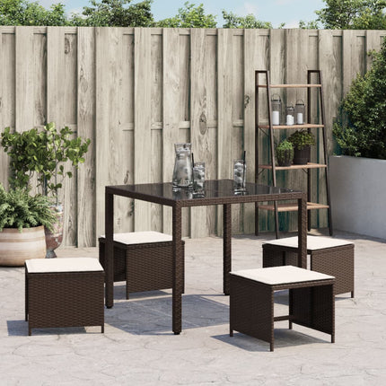 Patio Stools with Cushions 4 pcs Brown 15.7"x15.7"x13.8" Poly Rattan