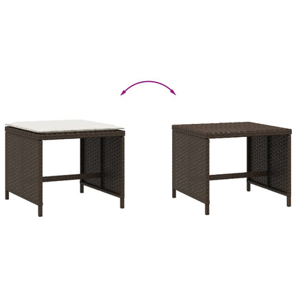 Patio Stools with Cushions 4 pcs Brown 15.7"x15.7"x13.8" Poly Rattan