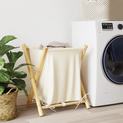 Laundry Basket Cream White 17.7"x21.7"x25" Bamboo