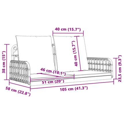 Swing Bench with Cushions 41.3"x22.8"x15" Poly Rattan and Steel