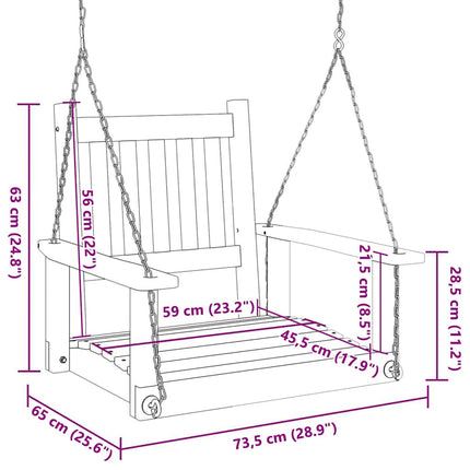 Garden Swing Chair Brown Solid Fir Wood, Galvanized Iron Standard