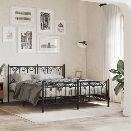 Metal Bed Frame without Mattress with Footboard Black 59.1"x78.7