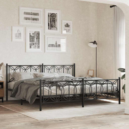 Metal Bed Frame without Mattress with Footboard Black 76"x79.9