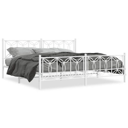 Metal Bed Frame without Mattress with Footboard White 76"x79.9