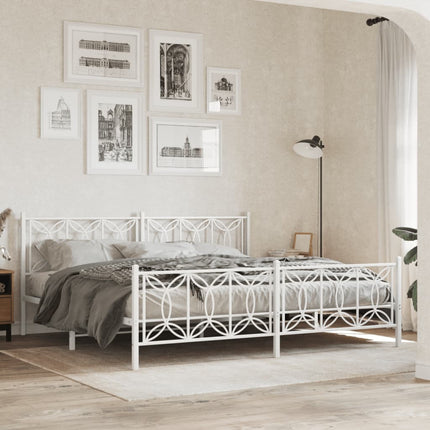 Metal Bed Frame without Mattress with Footboard White 76"x79.9