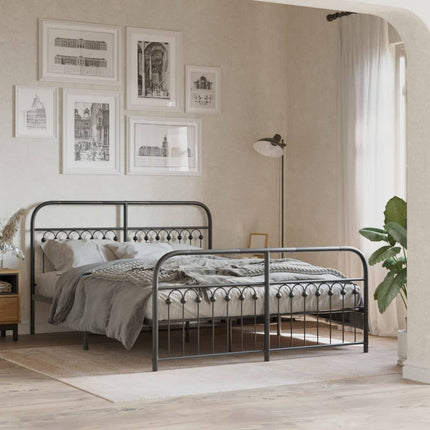Metal Bed Frame without Mattress with Footboard Black 59.1"x78.7