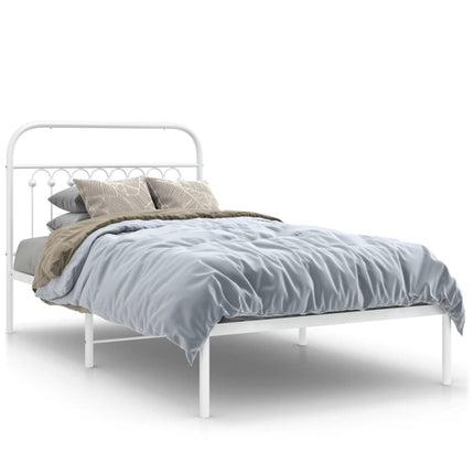 Metal Bed Frame without Mattress with Headboard White 39.4"x78.7