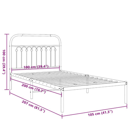 Metal Bed Frame without Mattress with Headboard White 39.4"x78.7