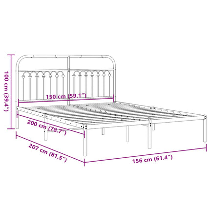 Metal Bed Frame without Mattress with Headboard White 59.1"x78.7