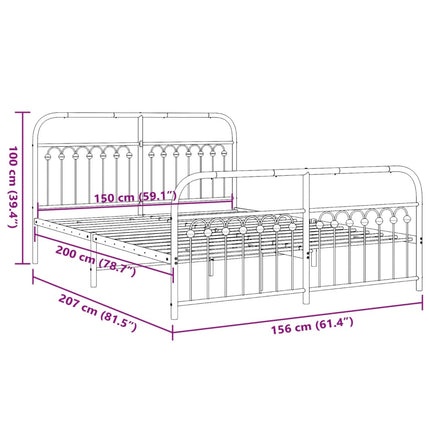 Metal Bed Frame without Mattress with Footboard White 59.1"x78.7