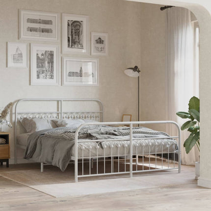 Metal Bed Frame without Mattress with Footboard White 59.1"x78.7