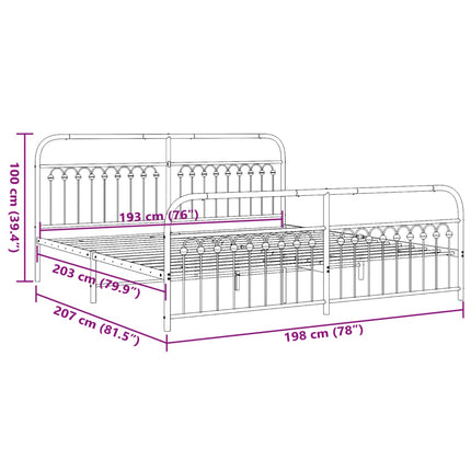 Metal Bed Frame without Mattress with Footboard White 76"x79.9