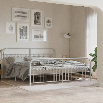 Metal Bed Frame without Mattress with Footboard White 76"x79.9