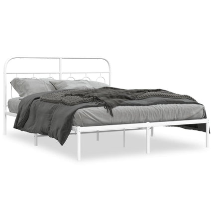Metal Bed Frame without Mattress with Headboard White 59.1"x78.7