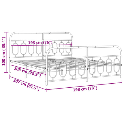 Metal Bed Frame without Mattress with Footboard White 76"x79.9
