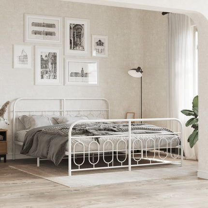 Metal Bed Frame without Mattress with Footboard White 76"x79.9