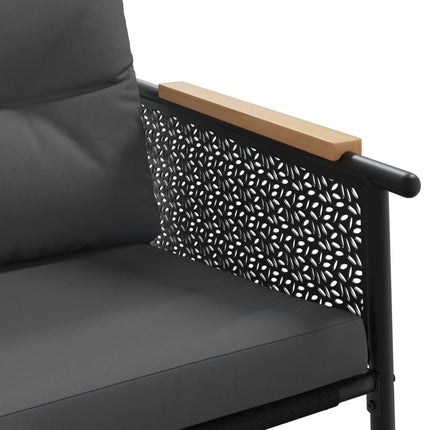 3 Piece Balcony Furniture Set with Cushions Black Steel