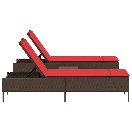 3 Piece Sun Lounger Set with Cushion Brown Poly Rattan