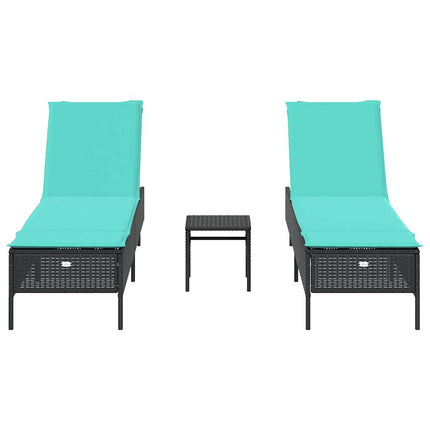 3 Piece Sun Lounger Set with Cushion Black Poly Rattan