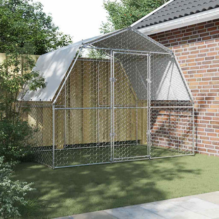 Chicken Cage with Roof and Door Silver Galvanized Steel