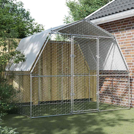 Chicken Cage with Roof and Door Silver Galvanized Steel