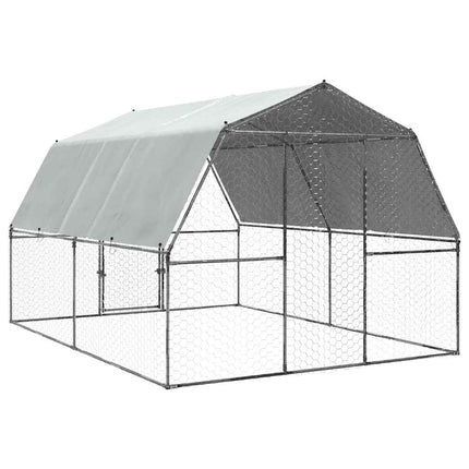 Chicken Cage with Roof and Door Silver Galvanized Steel