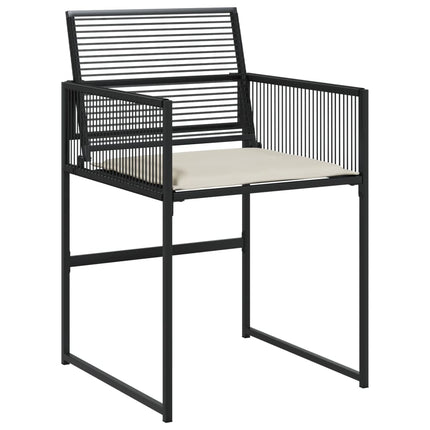 5 Piece Patio Dining Set with Cushions Black Poly Rattan