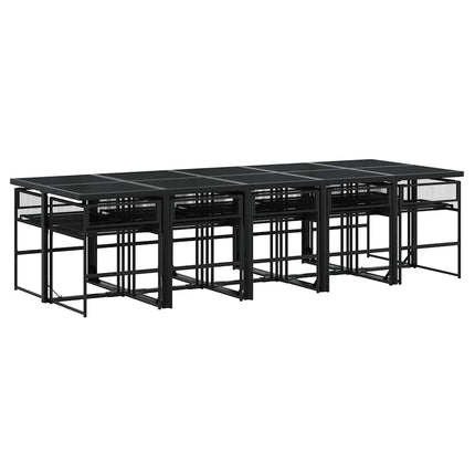 11 Piece Patio Dining Set with Cushions Black Poly Rattan