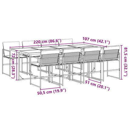 9 Piece Patio Dining Set with Cushions Black Textilene