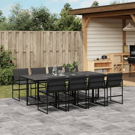 9 Piece Patio Dining Set with Cushions Black Textilene
