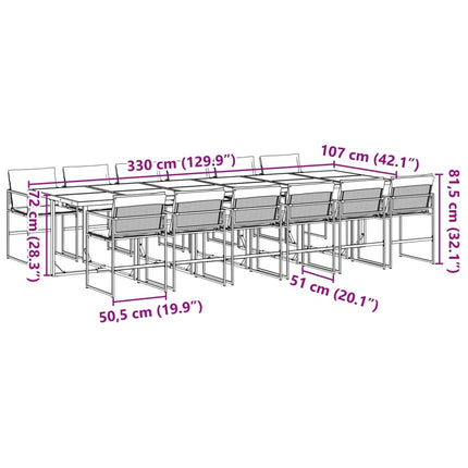 13 Piece Patio Dining Set with Cushions Black Textilene