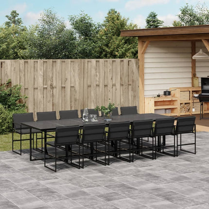 13 Piece Patio Dining Set with Cushions Black Textilene