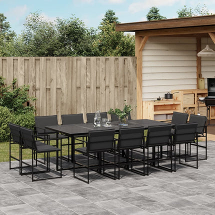 13 Piece Patio Dining Set with Cushions Black Textilene