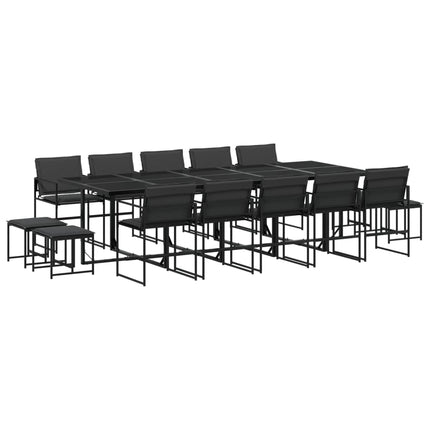 15 Piece Patio Dining Set with Cushions Black Textilene