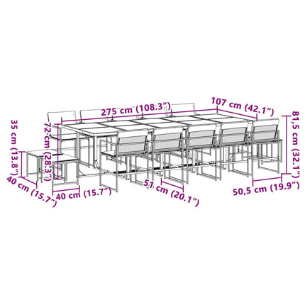 15 Piece Patio Dining Set with Cushions Black Textilene