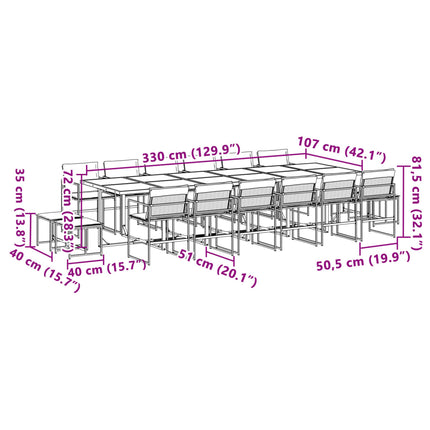 17 Piece Patio Dining Set with Cushions Black Textilene