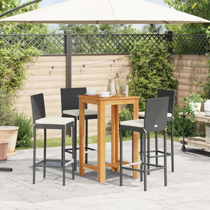 5 Piece Patio Bar Set Black Solid Wood Acacia and Poly Rattan