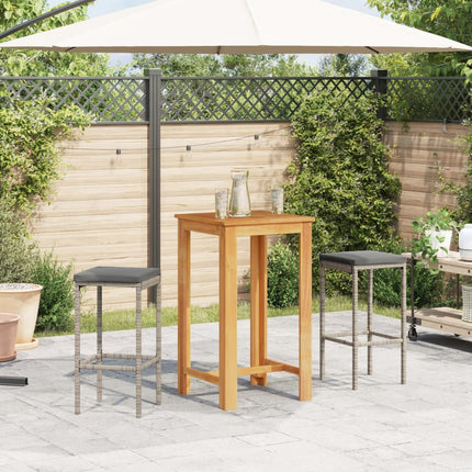 3 Piece Patio Bar Set Gray Solid Wood Acacia and Poly Rattan