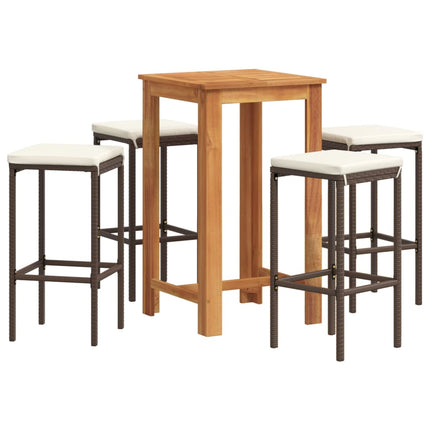 5 Piece Patio Bar Set Brown Solid Wood Acacia and Poly Rattan
