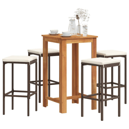 5 Piece Patio Bar Set Brown Solid Wood Acacia and Poly Rattan