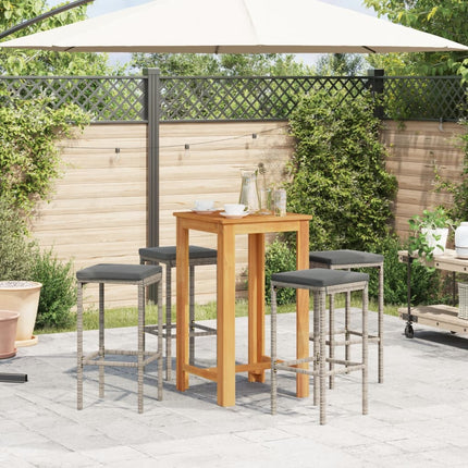 5 Piece Patio Bar Set Gray Solid Wood Acacia and Poly Rattan
