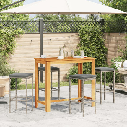 5 Piece Patio Bar Set Gray Solid Wood Acacia and Poly Rattan