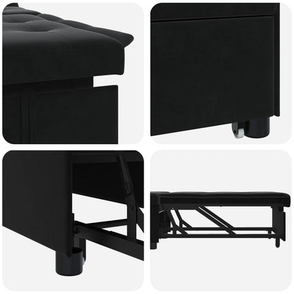 Sofa Bed Black 76.38 x 26.38 x 32.28 in Velvet