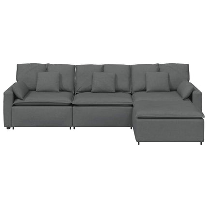 Modular Sofa with Footstool and Cushions Dark Gray