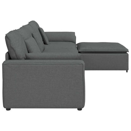Modular Sofa with Footstool and Cushions Dark Gray