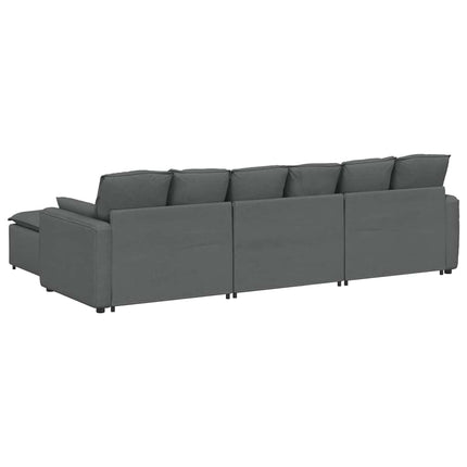 Modular Sofa with Footstool and Cushions Dark Gray
