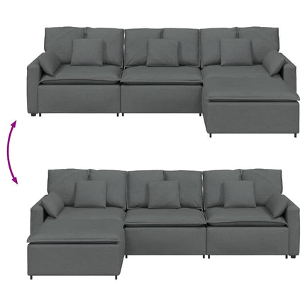 Modular Sofa with Footstool and Cushions Dark Gray