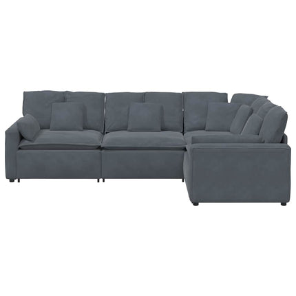 Modular Sofa with Cushions Velvet Dark Gray